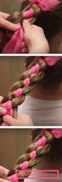 Braid with ribbon from the tail step by step