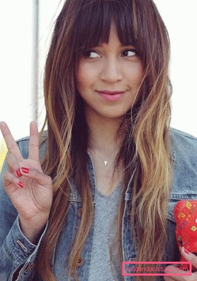 Shatush On dark hair with bangs