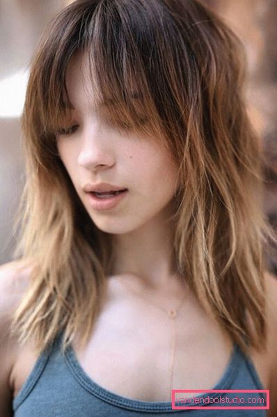 Shatush On dark hair with bangs