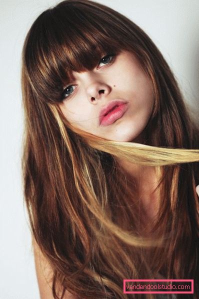 Shatush On dark hair with bangs