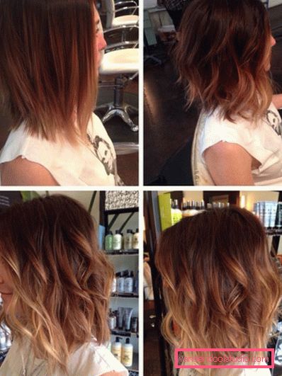 Shatush on dark hair of medium length view from different sides