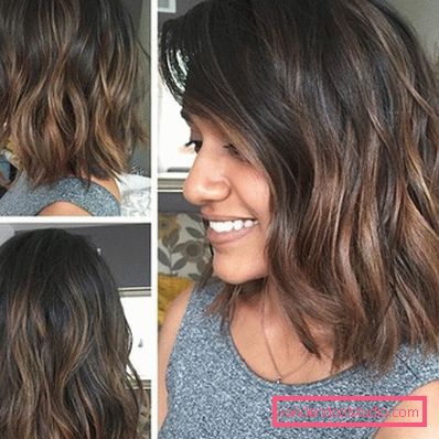 Shatush on dark hair of medium length view from different sides