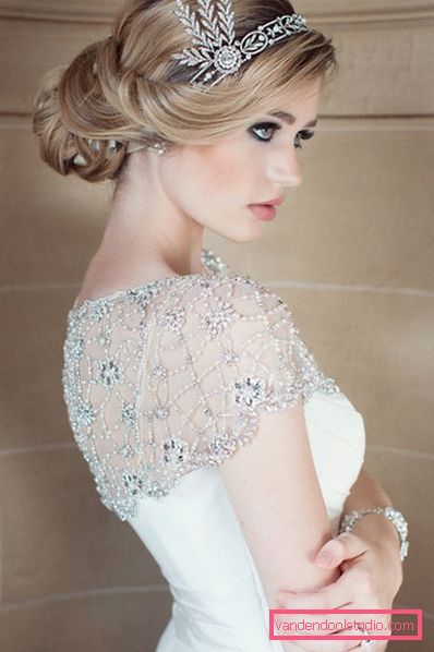 Wedding hairstyles with a diadem on medium-length hair
