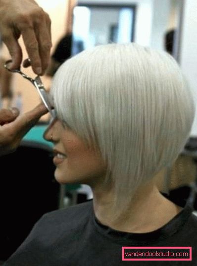 Cutting a bob stalk - side view Spectacular and stylish haircut on the leg