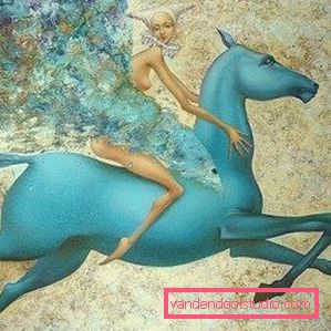 riding a blue horse