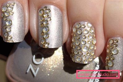 gentle manicure with rhinestones for the new year