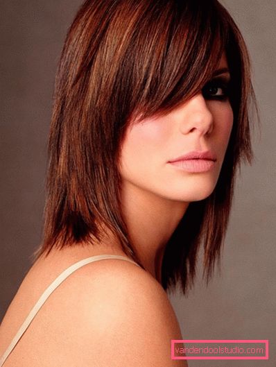 Popular women's haircuts with long and oblique bangs for medium hair