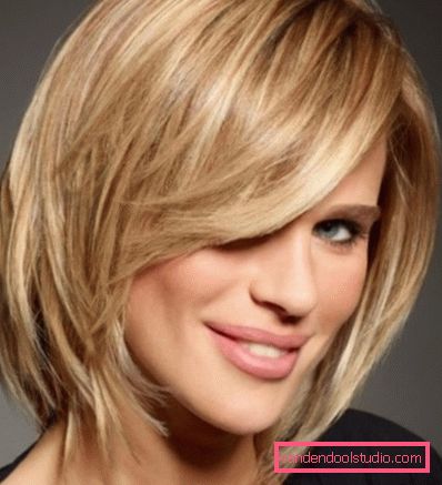 Popular women's haircuts with long and oblique bangs for medium hair