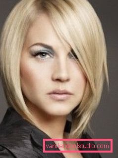 Popular women's haircuts with long and oblique bangs for medium hair