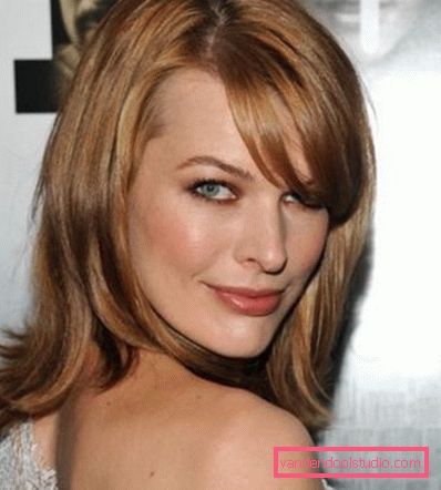 Popular women's haircuts with long and oblique bangs for medium hair