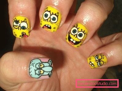 cartoon characters Spongebob in a cool manicure