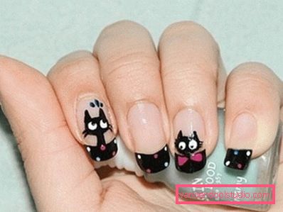 cool manicure with a black kitten