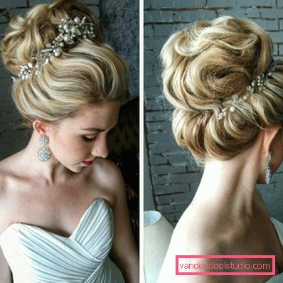 Wedding hairstyle high and low bun with a veil and without it