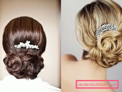 Wedding hairstyle high and low bun with a veil and without it