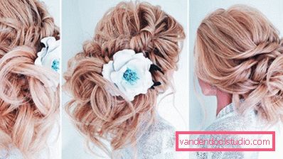 Wedding hairstyle high and low bun with a veil and without it