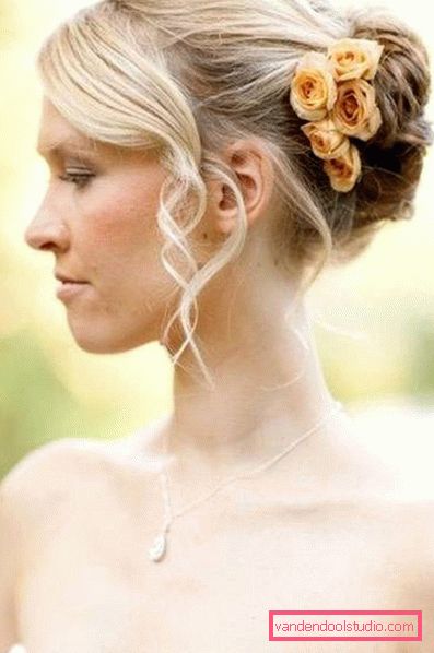 Wedding hairstyle high and low bun with a veil and without it