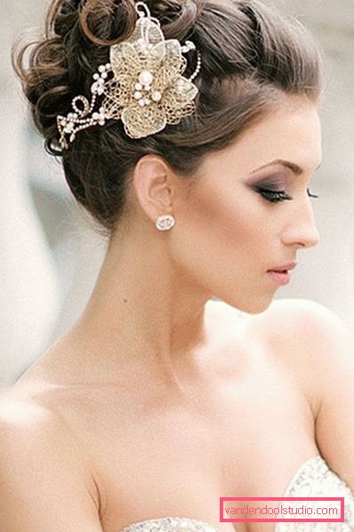 Wedding hairstyle high and low bun with a veil and without it