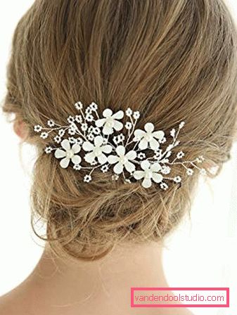 Wedding hairstyle high and low bun with a veil and without it
